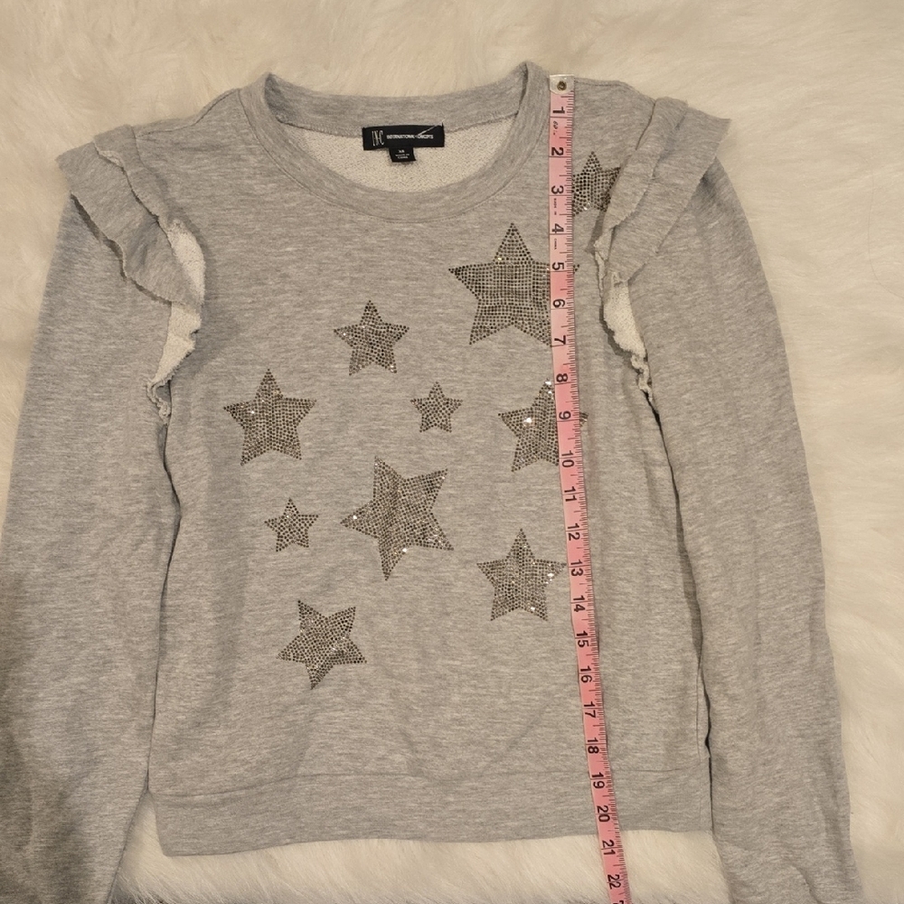 Gray Star-Patterned Ruffle Women's Sweater - Picture 4 of 6